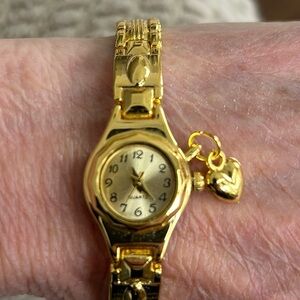 Gold Women's Watch with Heart Charm